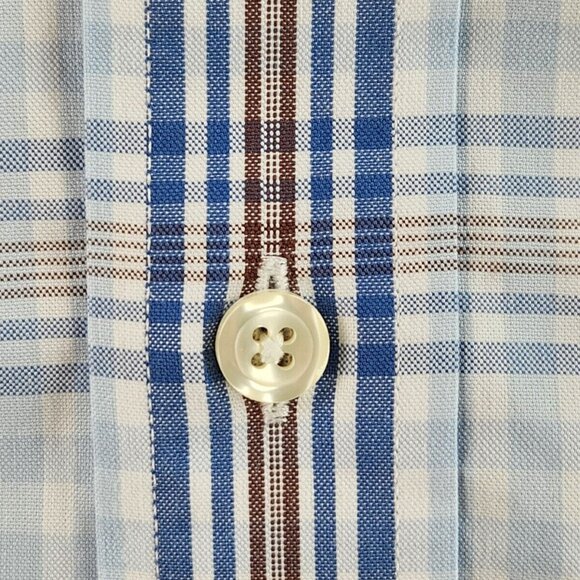 Brooks Brothers Large Blue Brown Plaid Long Sleeve Button Up Shirt Non-iron Men - Picture 5 of 16